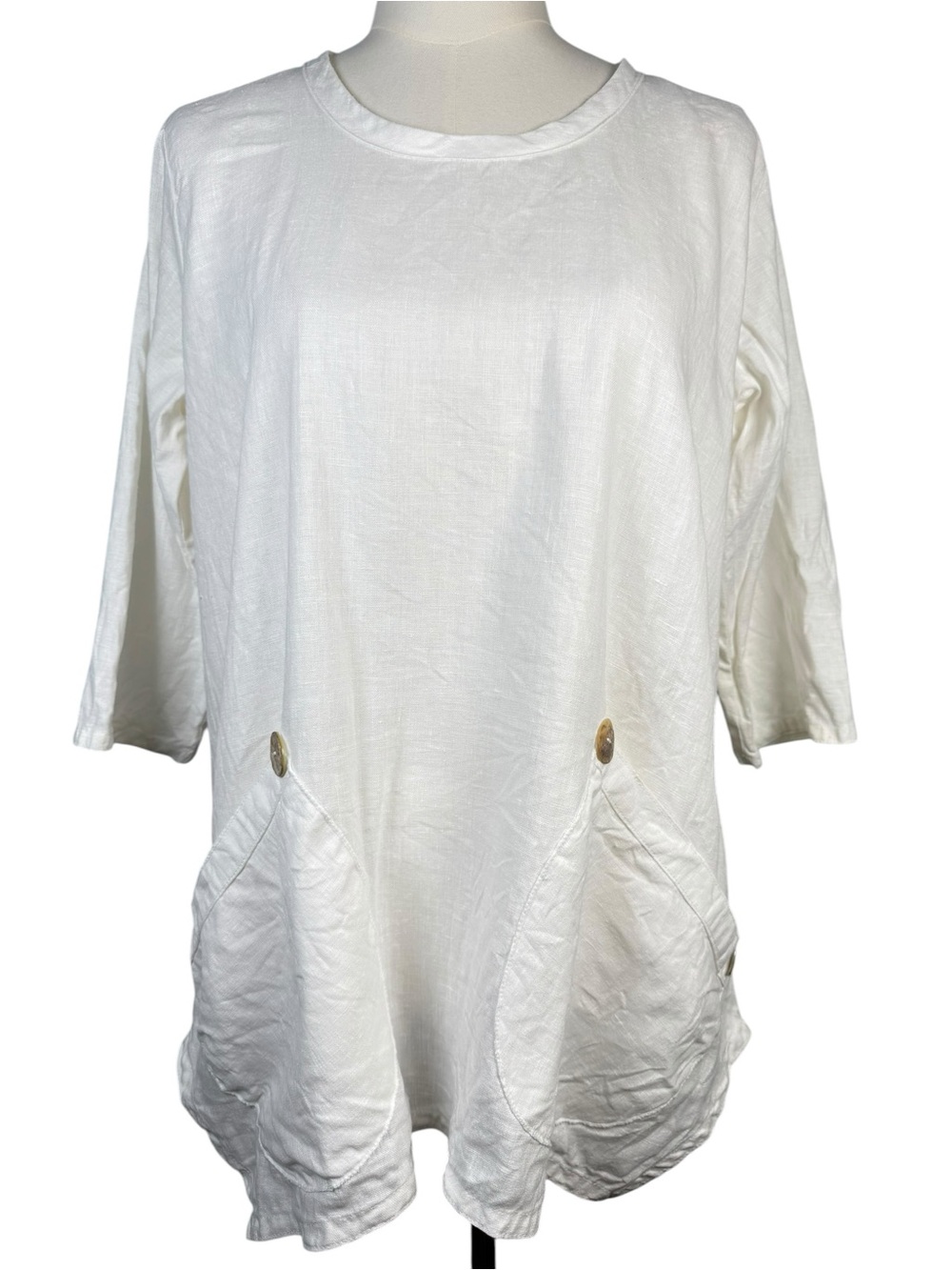 Heart’s Desire Mary Grace White Linen Tunic Top Oversized Pockets XS USA